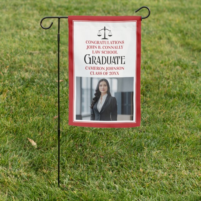 Red Black Law School Photo Graduation Party Garden Flag (In SItu)