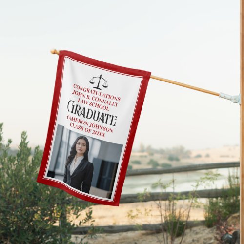 Red Black Law School Photo Graduation Party House Flag