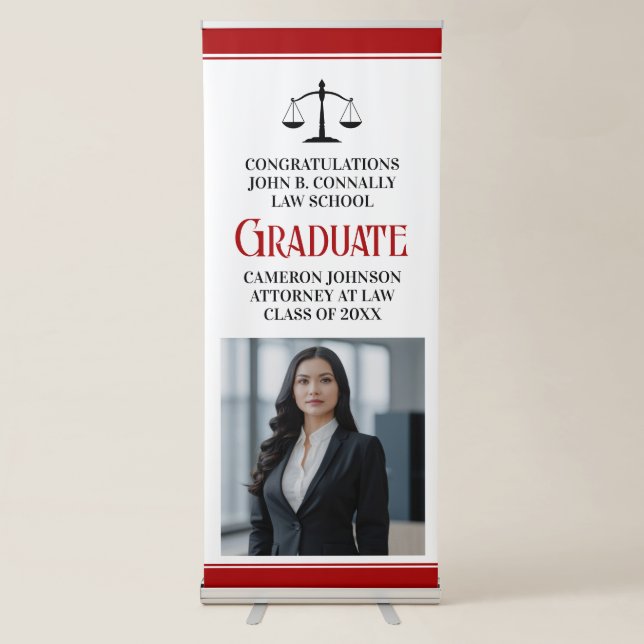 Red Black Law School Photo Graduation Party Retractable Banner (Front)