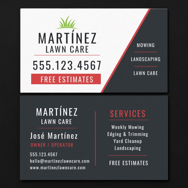 Red Black Lawn Care Landscaping Grass Cutting Business Card
