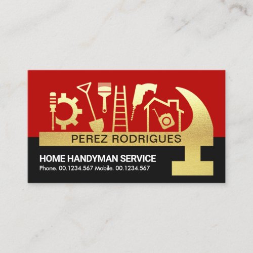 Red Black Layers Gold Hammer Handyman Tools Business Card