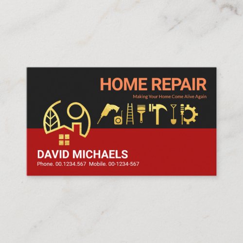 Red Black Layers Gold Home Handyman Tools Business Card