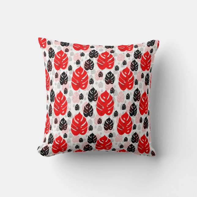 Red Black Leaf Abstract Shape Pattern Illustration Throw Pillow (Front)