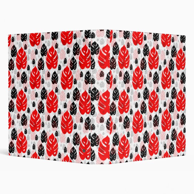 Red Black Leaf Illustration Pattern Design  3 Ring Binder (Background)