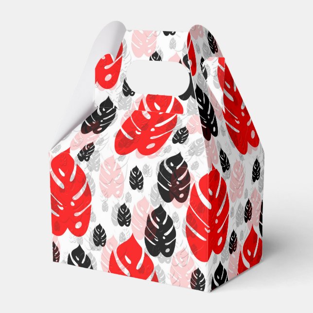 Red Black Leaf Illustration Pattern Design  Favor Boxes (Front Side)