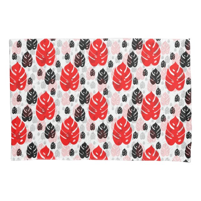 Red Black Leaf Illustration Pattern Design  Pillow Case (Front)