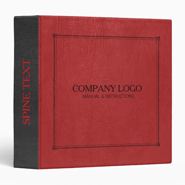 Red & Black Leather With Gold Frame Accent 3 Ring Binder (Front/Spine)