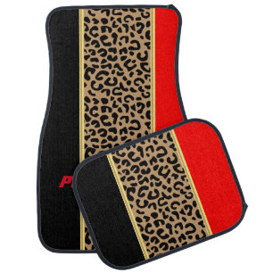 Red & Black Leopard Animal Print Car Floor Mat