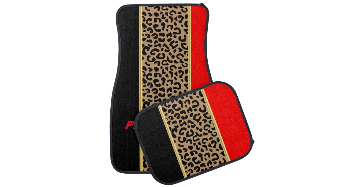 Red Black Leopard Animal Print Car Floor Mat Zazzle Com