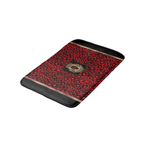 Red  Black Leopard Pattern with a Lion Head Bath Mat