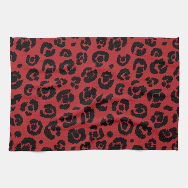 Red Black Leopard Print Towel (Horizontal)