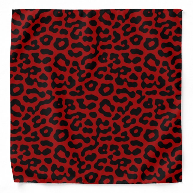 Red Black Leopard Spots Print Pattern Bandana (Front)