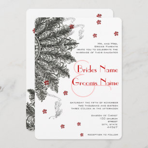 Red Black (less flowers) Fan Wedding Invitations