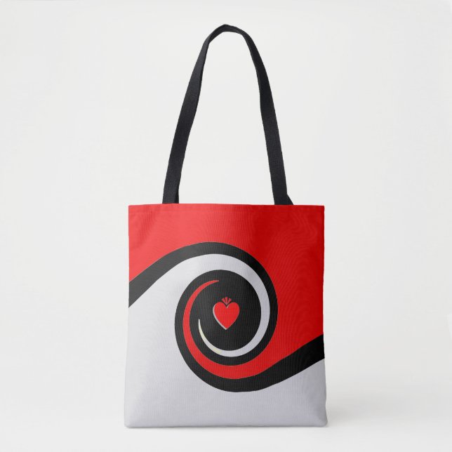 Red, Black & Light Gray Abstract Waves Tote Bag (Front)