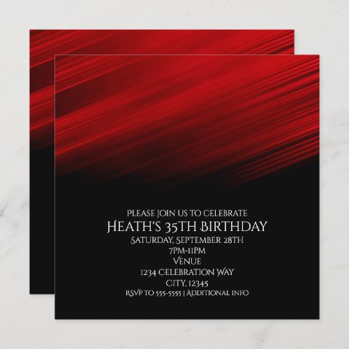 Red  Black Light Streaks Birthday Party Invitation