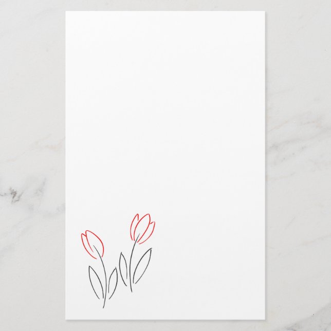 Red Black Linear Tulips Stationery (Front)