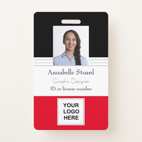 Red Black Lined Name photo employee corporate ID Badge