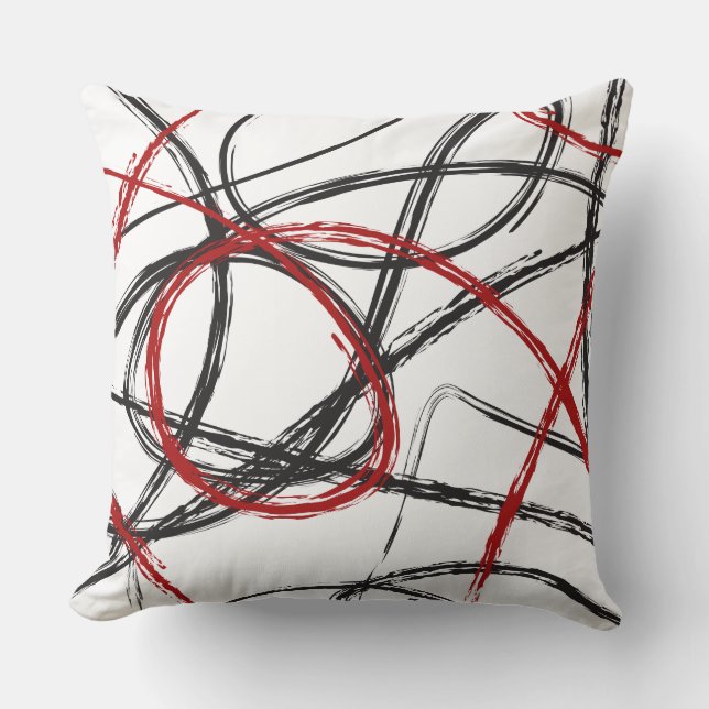 RED BLACK LINES DESIGN Retro Throw Pillow (Front)
