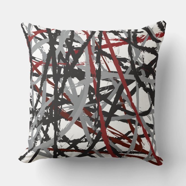 RED BLACK LINES DESIGN Retro Throw Pillow (Front)