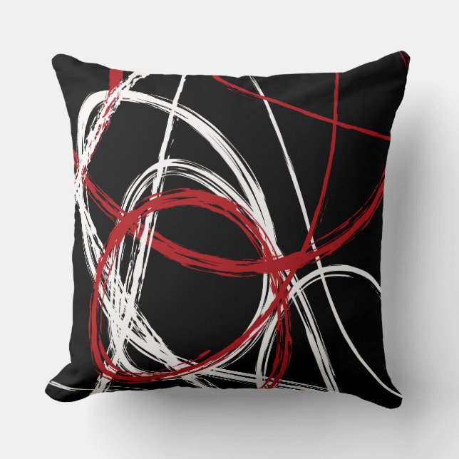 RED BLACK LINES DESIGN Retro Throw Pillow (Front)