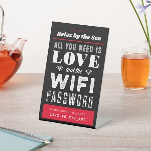 Red Black Love and Wifi Home Network and Password Pedestal Sign