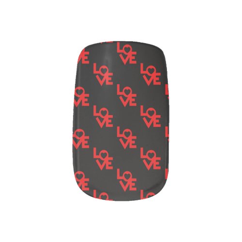 RED  BLACK LOVE CUTE PATTERN NAILS MINX NAIL ART