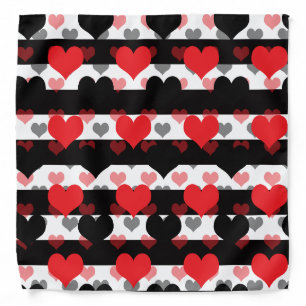Red Black Love Hearts With Black White Stripes Bandana