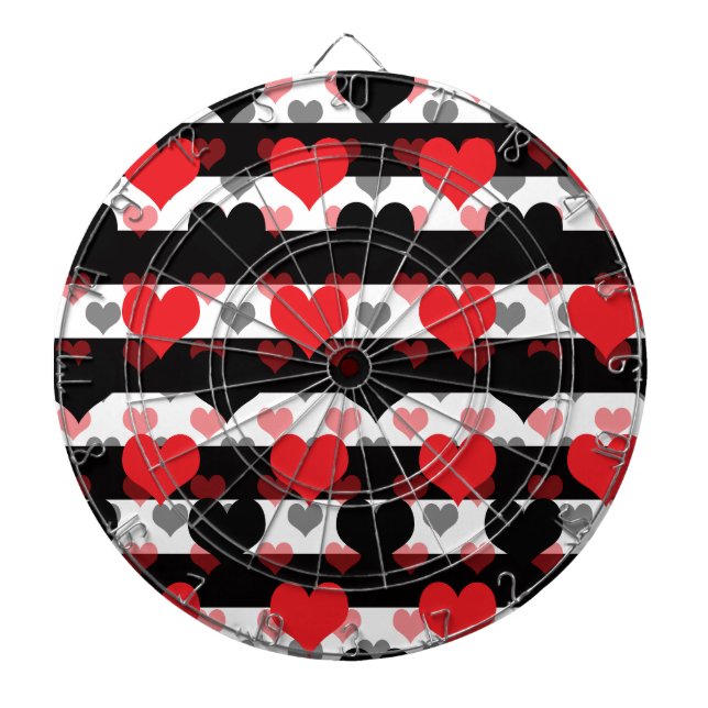 Red Black Love Hearts With Black White Stripes  Dart Board (Front)