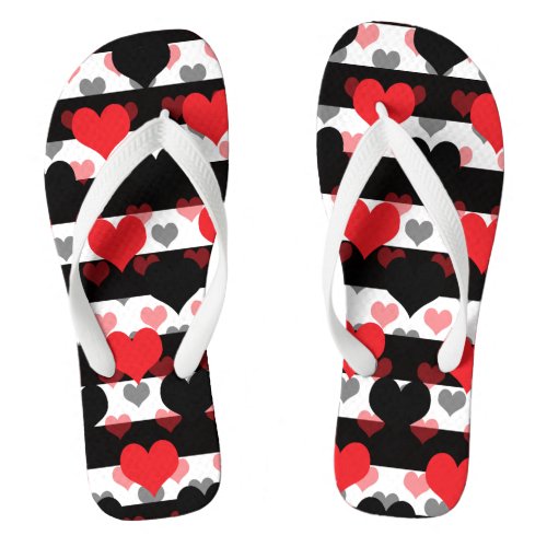 Red Black Love Hearts With Black White Stripes  Flip Flops