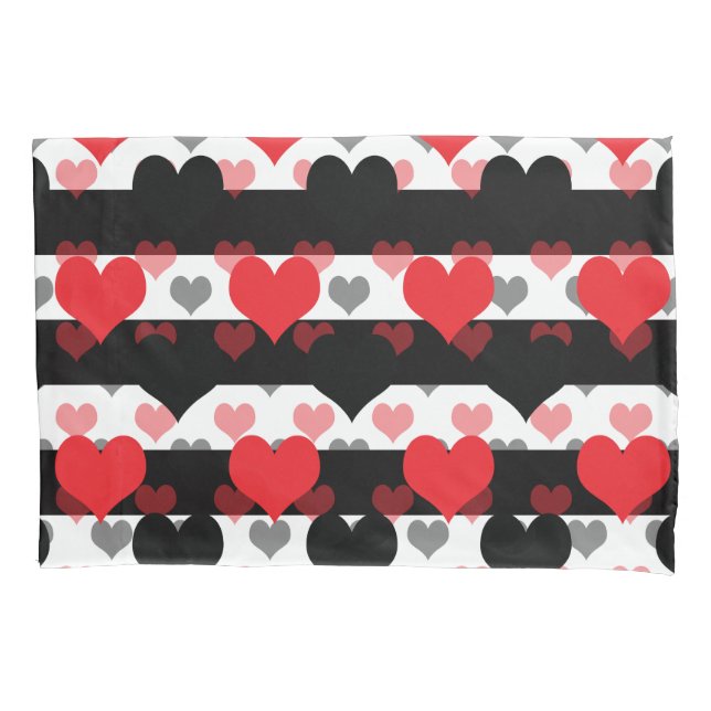 Red Black Love Hearts With Black White Stripes  Pillow Case (Front)