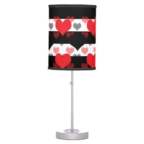 Red Black Love Hearts With Black White Stripes  Table Lamp