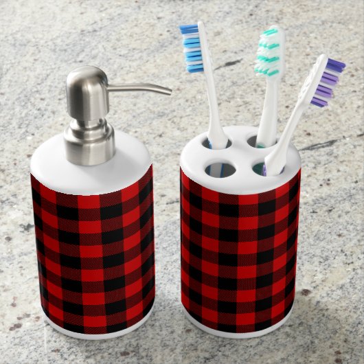 Red Black Lumberjack Buffalo Plaid Pattern Bath Set (Front)