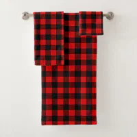 Red Black Lumberjack Buffalo Plaid Pattern Bath Towel Set, Zazzle