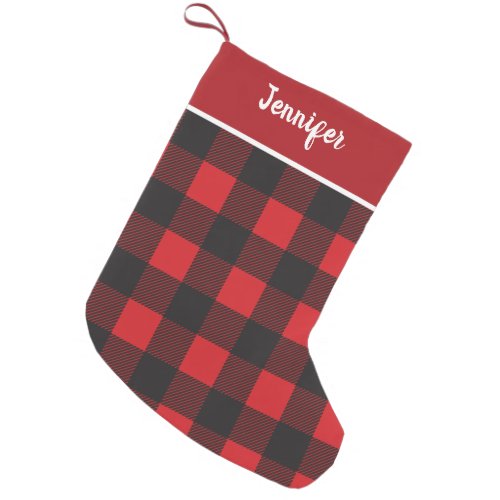 Red Black Lumberjack Pattern Custom Name Small Christmas Stocking