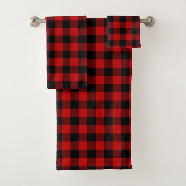 Red Black Lumberjack Plaid Bath Towel Set (Insitu)