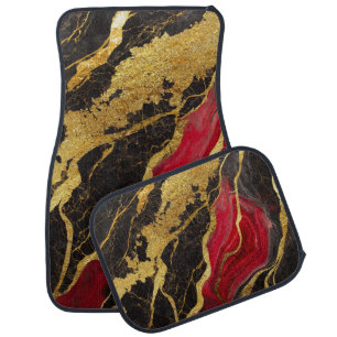 Red Black Marble Pattern with Gold Car Floor Mat