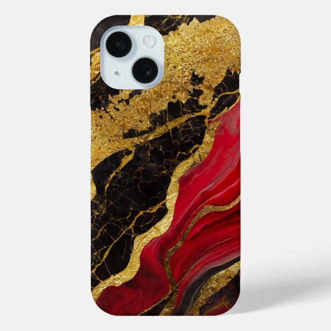 Red Black Marble Pattern with Gold Case-Mate iPhone Case (Back)