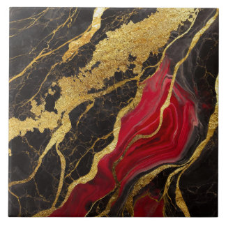 Red Black Marble Pattern with Gold Ceramic Tile
