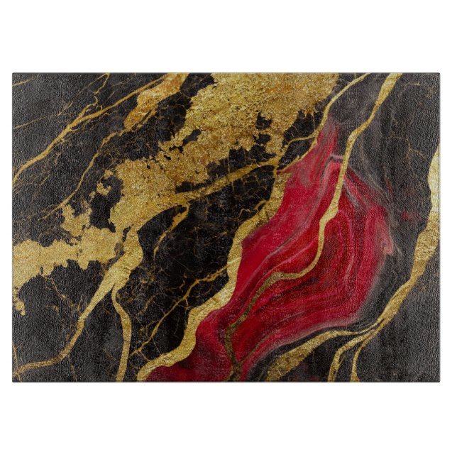Red Black Marble Pattern with Gold Cutting Board (Front)