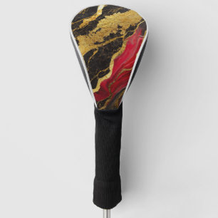 Red Black Marble Pattern with Gold Golf Head Cover
