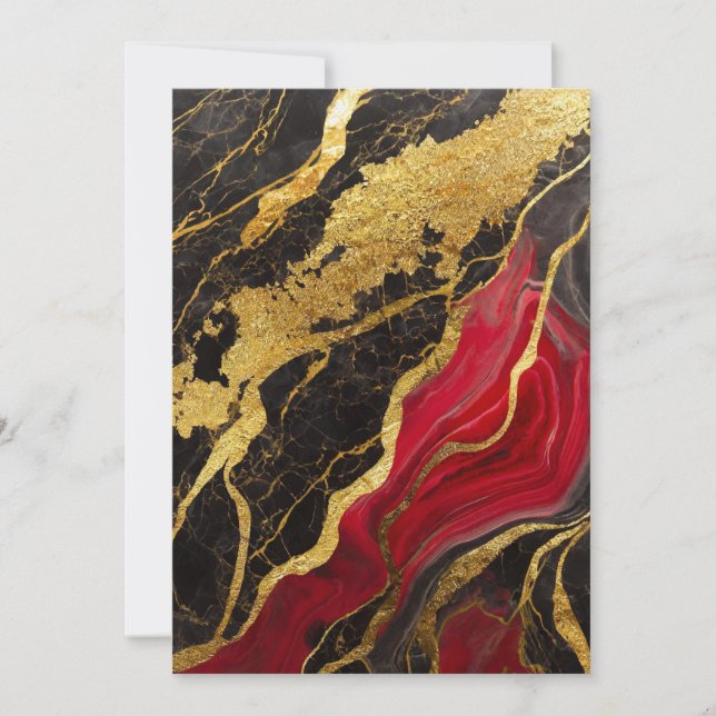 Red Black Marble Pattern with Gold Invitation (Front)