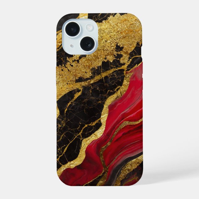Red Black Marble Pattern with Gold Iphone Case (Back)