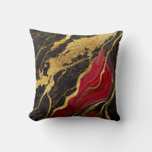 Red Black Marble Pattern with Gold Throw Pillow