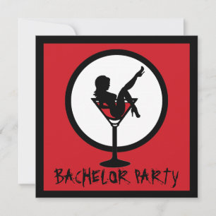 Red black martini girl bachelor party invites