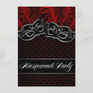 Red Black Mask Masquerade Ball Party Invitations