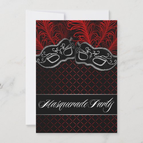 Red Black Mask Masquerade Ball Party Invitations
