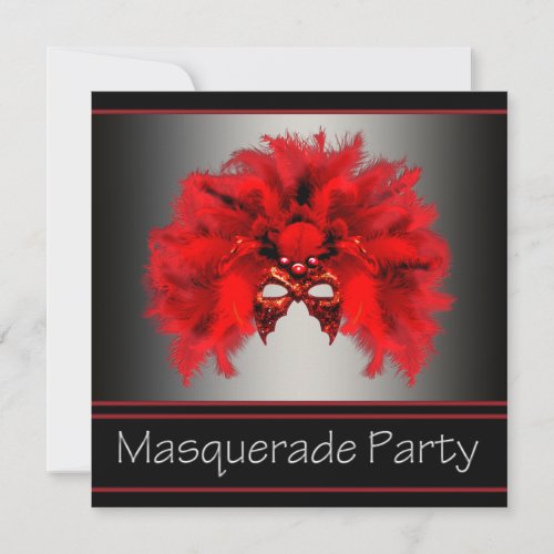 Red Black Mask Masquerade Party Invitation