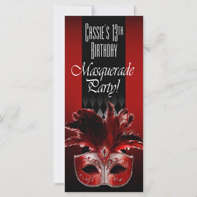 Red Black Masquerade Birthday Party Invitation (Front)