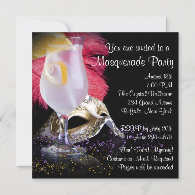 Red Black Masquerade Party Invitations (Front)