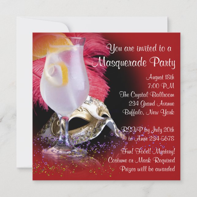 Red Black Masquerade Party Invitations (Front)